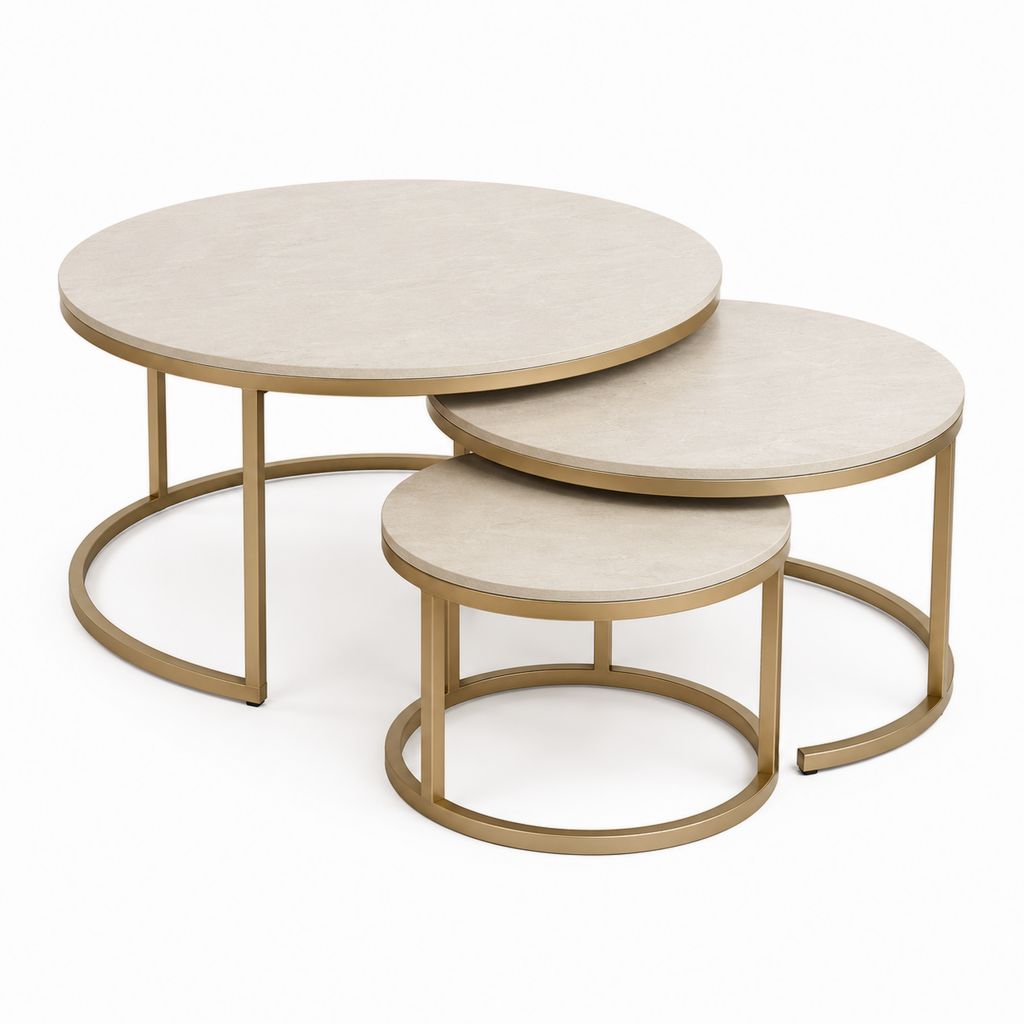 Couchtisch-Set 3-teilig Beige Keramik Stahl rund Ø 80 60 40 cm