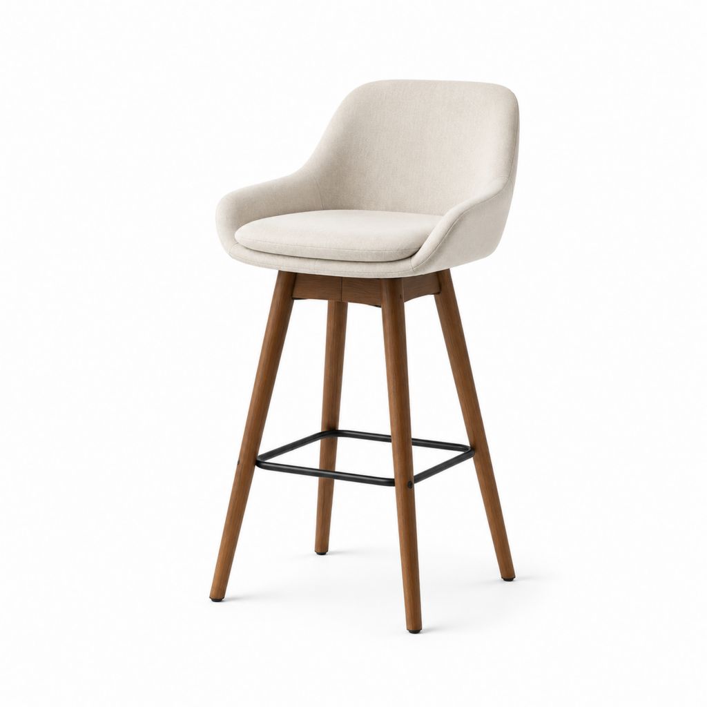 Barhocker mit Armlehnen Creme Polyesterbezug Massivholzgestell 55 x 57 x 100 cm