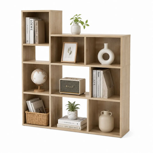 Bodenregal Bücherregal in Eiche-Optik aus Spanplatte 120 x 120 x 30 cm mit 10 offenen Fächern