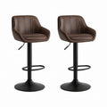 2er Set Barhocker Braun aus PU-Kunstleder mit Armlehnen Höhenverstellbar 50 x 55 x 90-111 cm