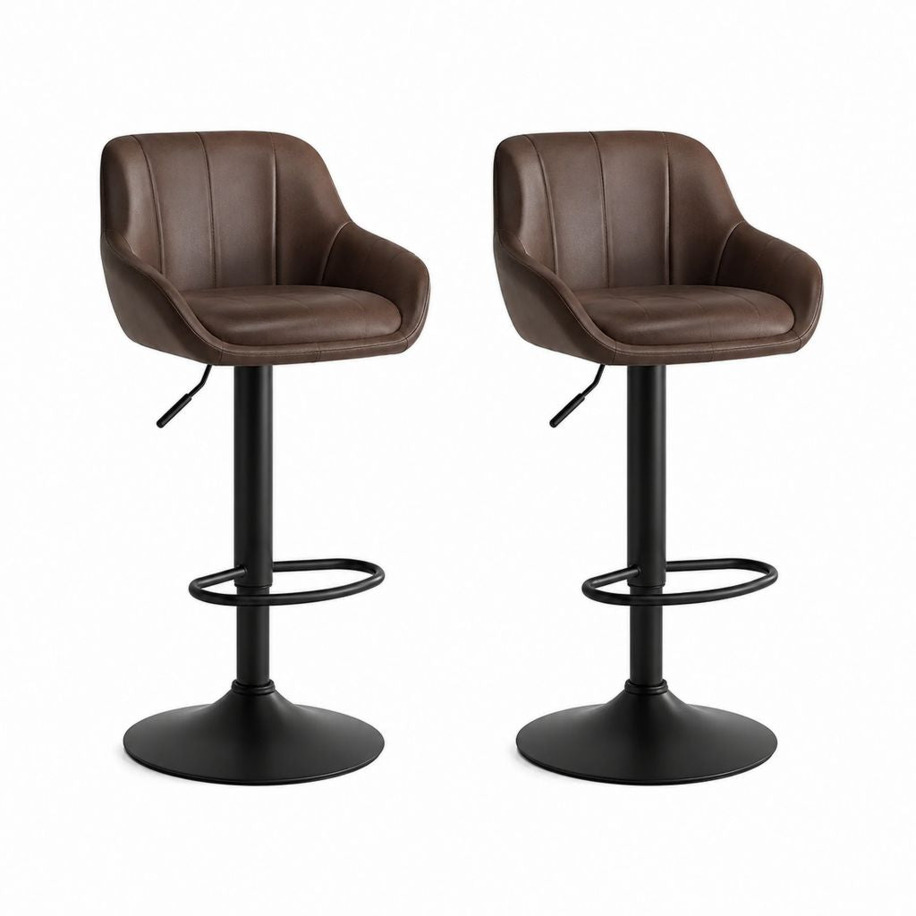 2er Set Barhocker Braun aus PU-Kunstleder mit Armlehnen Höhenverstellbar 50 x 55 x 90-111 cm
