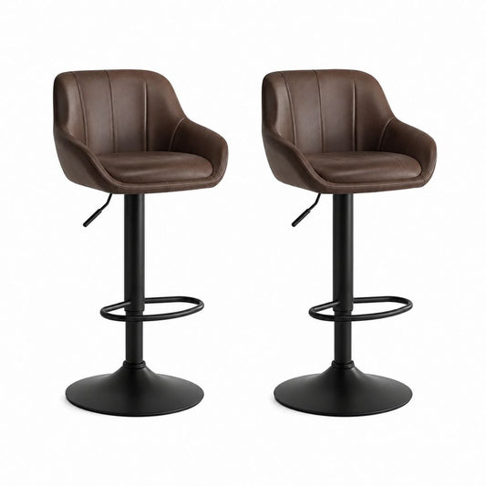 2er Set Barhocker Braun aus PU-Kunstleder mit Armlehnen Höhenverstellbar 50 x 55 x 90-111 cm