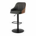 Barhocker Schwarz mit PU-Bezug und Walnussdekor höhenverstellbar 50 x 55 x 92-113 cm