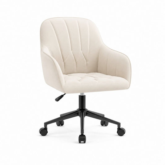 Bürostuhl Drehstuhl Cremeweiß mit Polyester-Samtbezug und Armlehnen 62 x 62 x 88-98 cm