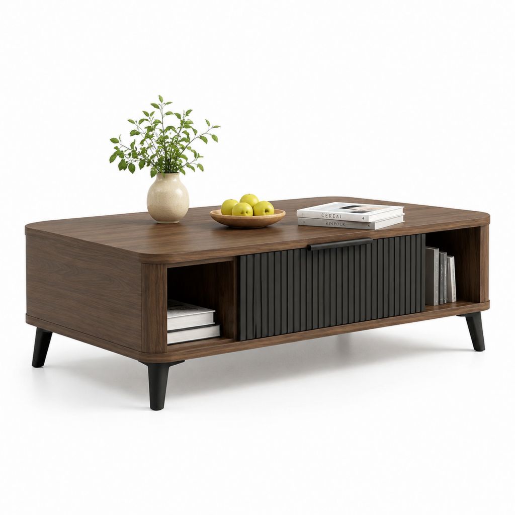 Couchtisch mit Stauraum Nussbaumoptik Schwarz rechteckig 120 x 60 x 45 cm