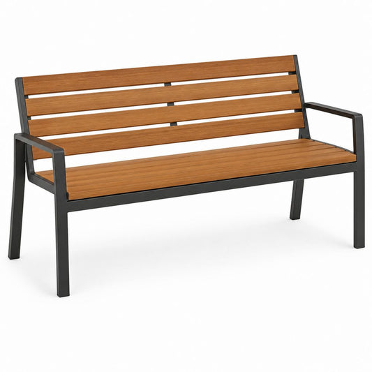 Gartenbank 2-Sitzer Braun Schwarz WPC Stahl rechteckig 122 x 64 x 82 cm