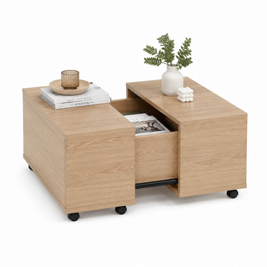 Couchtisch mit Stauraum in Eichenoptik aus Spanplatte rechteckig 100 x 60 x 45 cm