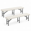 2er Set Klappbänke Gartenbank Weiß HDPE Stahl rechteckig 183 x 28 x 43 cm
