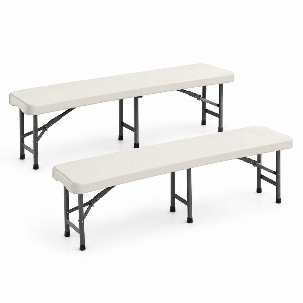 2er Set Klappbänke Gartenbank Weiß HDPE Stahl rechteckig 183 x 28 x 43 cm