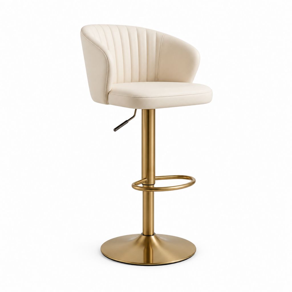 Barhocker mit Rückenlehne Creme PU-Kunstleder Stahl rund höhenverstellbar 50 x 52 x 88-108 cm