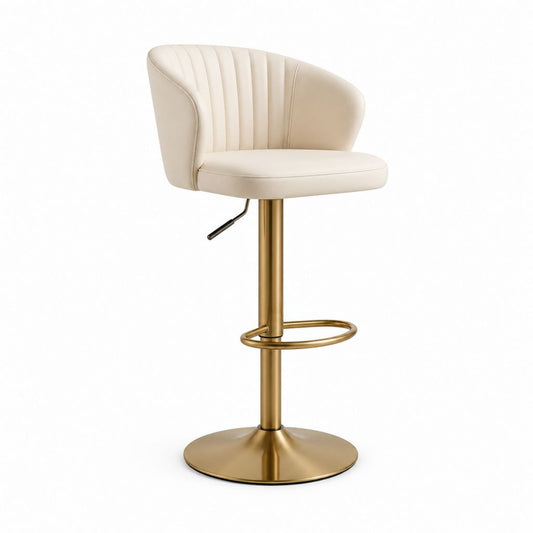 Barhocker mit Rückenlehne Creme PU-Kunstleder Stahl rund höhenverstellbar 50 x 52 x 88-108 cm