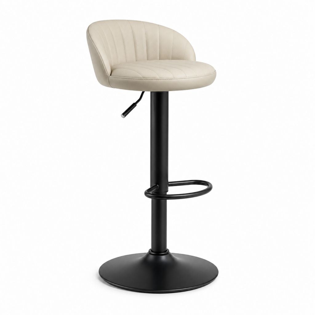 Barhocker höhenverstellbar Creme Schwarz PU-Kunstleder Stahl Rundfuß 49 x 52 x 89-110 cm