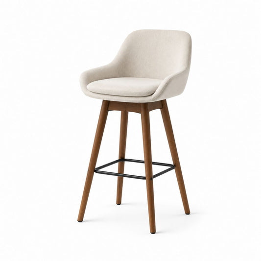 Barhocker mit Armlehnen Creme Polyesterbezug Massivholzgestell 55 x 57 x 100 cm