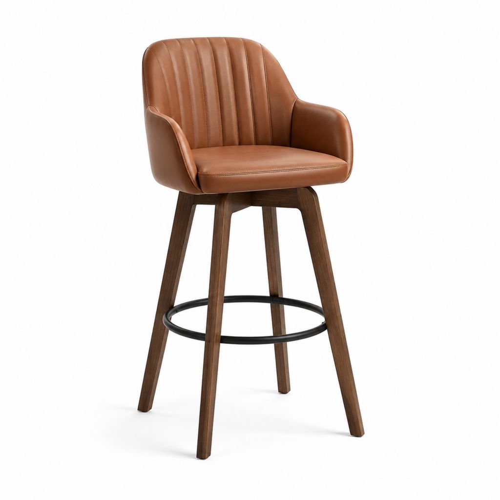 Barhocker mit Armlehnen cognacbraun PU-Kunstleder Massivholz 50 x 55 x 104 cm Sitzhöhe 75 cm