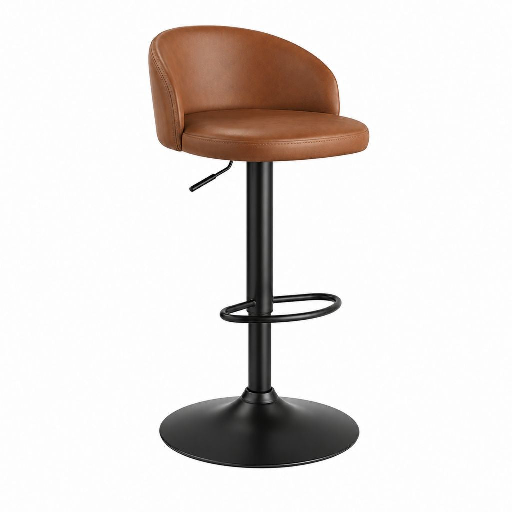 Barhocker Braun mit PU-Kunstleder Sitzschale und Stahlfuß höhenverstellbar 42 x 38 x 88-109 cm