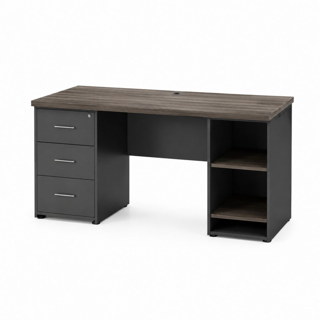 Schreibtisch mit Schubladen und Regalfächern Grau Holzoptik Spanplatte rechteckig 120 x 60 x 75 cm