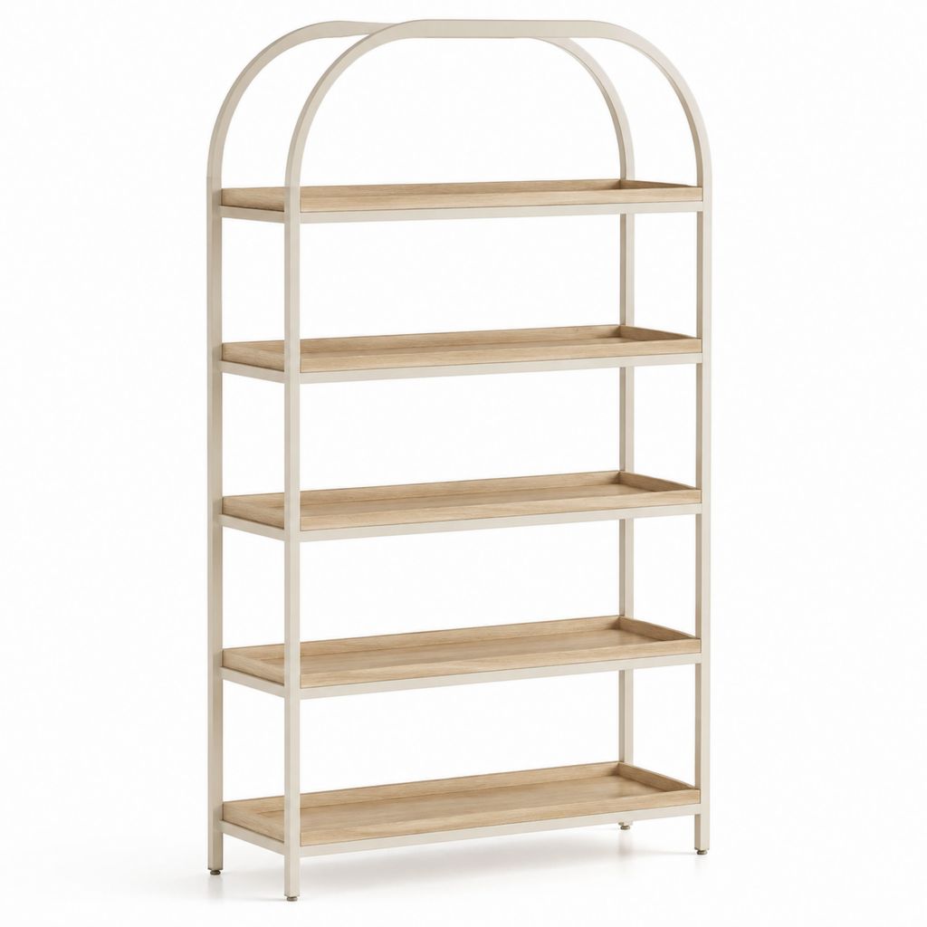 Standregal mit 5 Ablagen Creme Eichenoptik Stahl MDF 80 x 35 x 180 cm