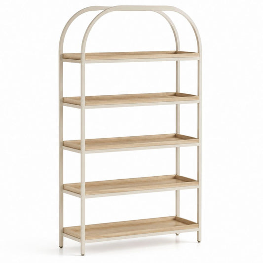 Standregal mit 5 Ablagen Creme Eichenoptik Stahl MDF 80 x 35 x 180 cm