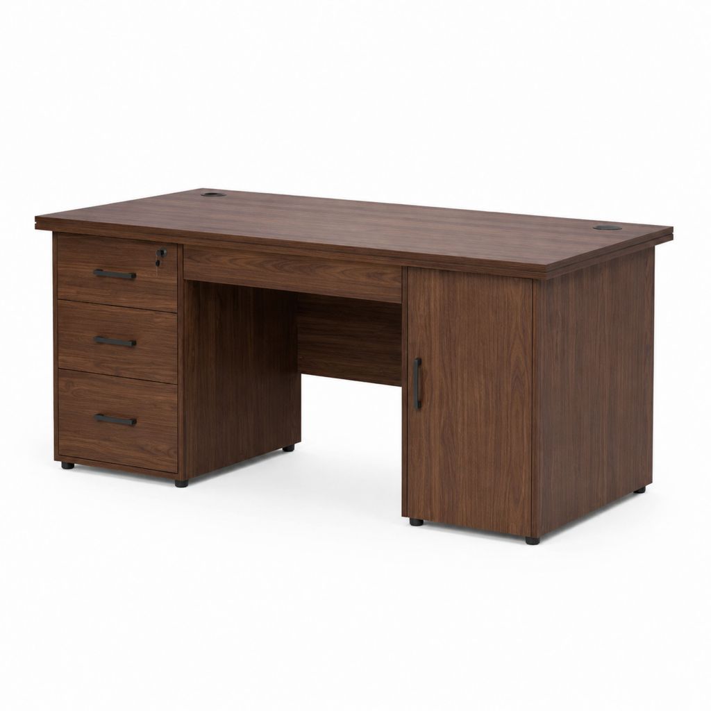 Schreibtisch mit 3 Schubladen und Schrank Walnuss Dekor Spanplatte rechteckig 160 x 80 x 76 cm